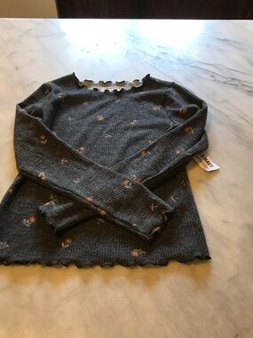 Old Navy Charcoal Gray Long Sleeve Top with Peach Dots